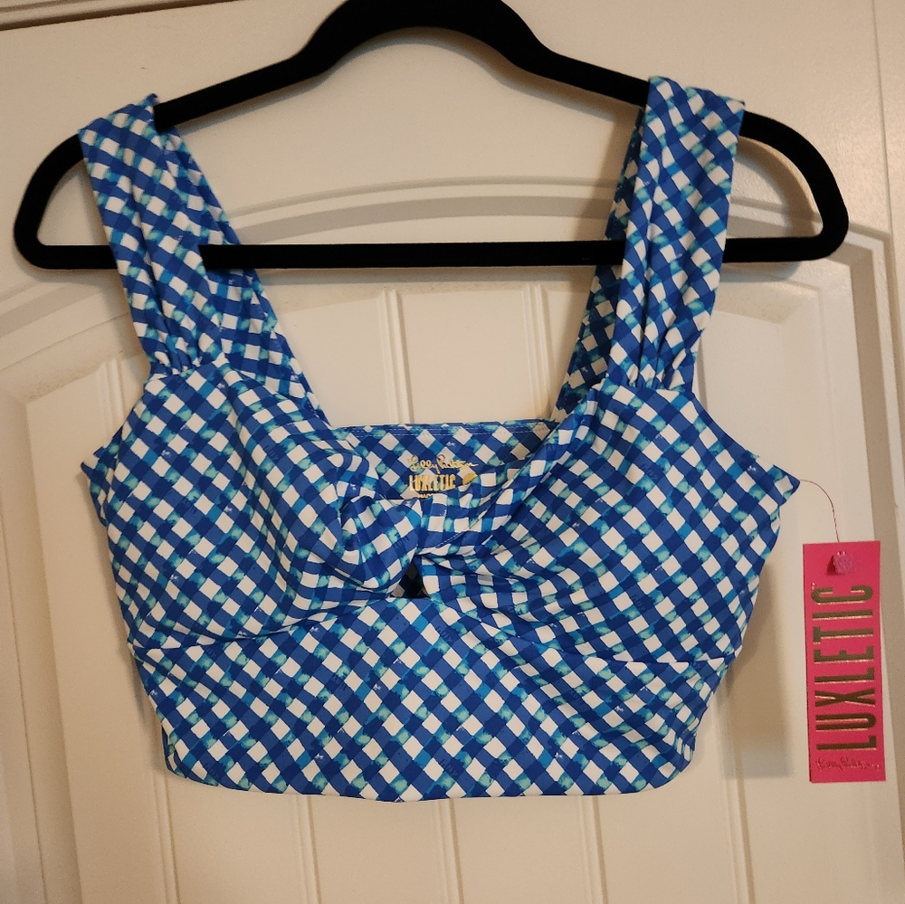 Lilly Pulitzer Blue and White Checkered Sports Bra or swimsuit top